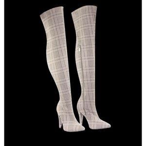 Magnolia by Anne Michelle, Plaid Thigh High Stiletto Sock Boots Wome size 9